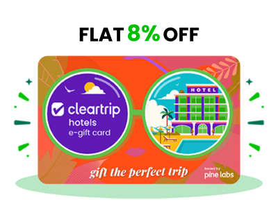 Flat 8% instant off on purchase of Cleartrip Hotel E-Gift(Instant Voucher)