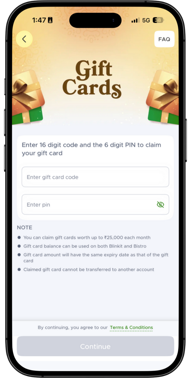 Step 3 - Enter Gift Card Number and PIN